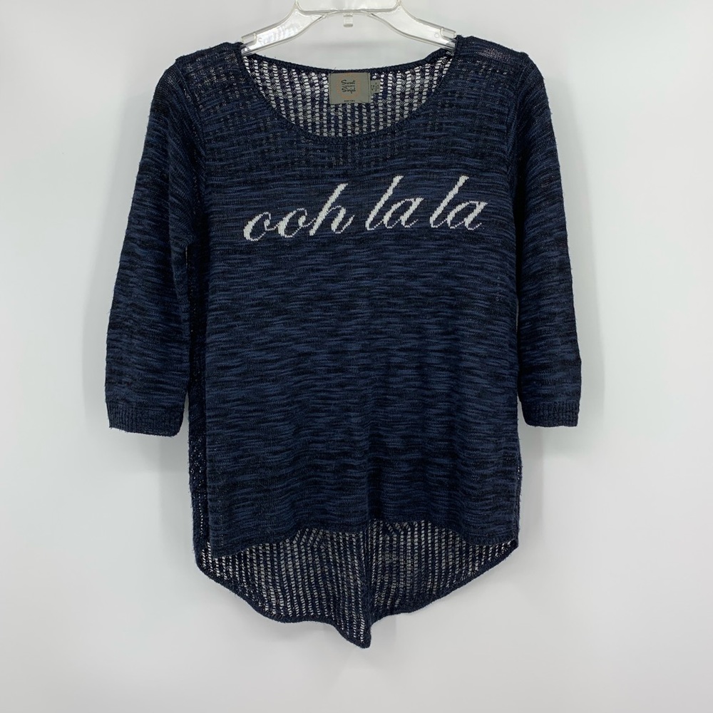 Sweet n Sinful Marled Open Weave Back Blue Sweater Size S